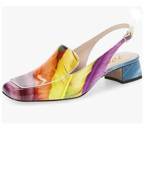 YDN Colorful-feather Square Toe Block Low Heels Slingback Formal Loafer Shoes